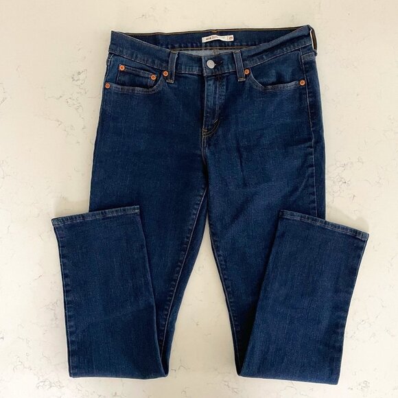 Levi's Casual 414 Relaxed Straight Leg 5 Pocket Dk Wash Denim Jeans Blue Sz 29 - Picture 1 of 9